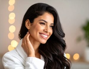 Mujer-elegante-hiper-realista-con-cabello-largo-negro-brillante-y-bien-peinado