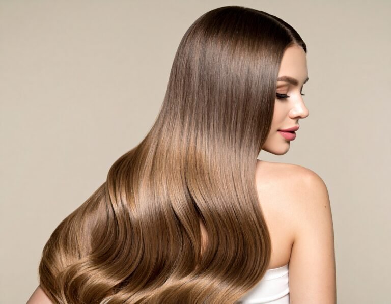 Mujer-joven-con-cabello-largo-y-voluminoso-estilo-moderno-luz-suave-fondo-neutro