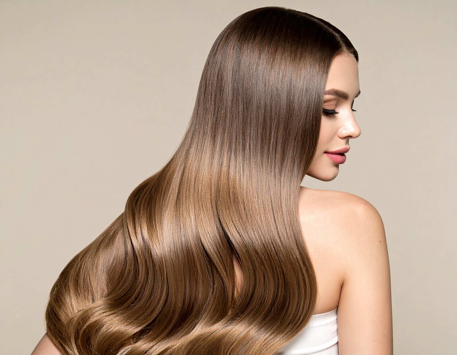 Mujer-joven-con-cabello-largo-y-voluminoso-estilo-moderno-luz-suave-fondo-neutro