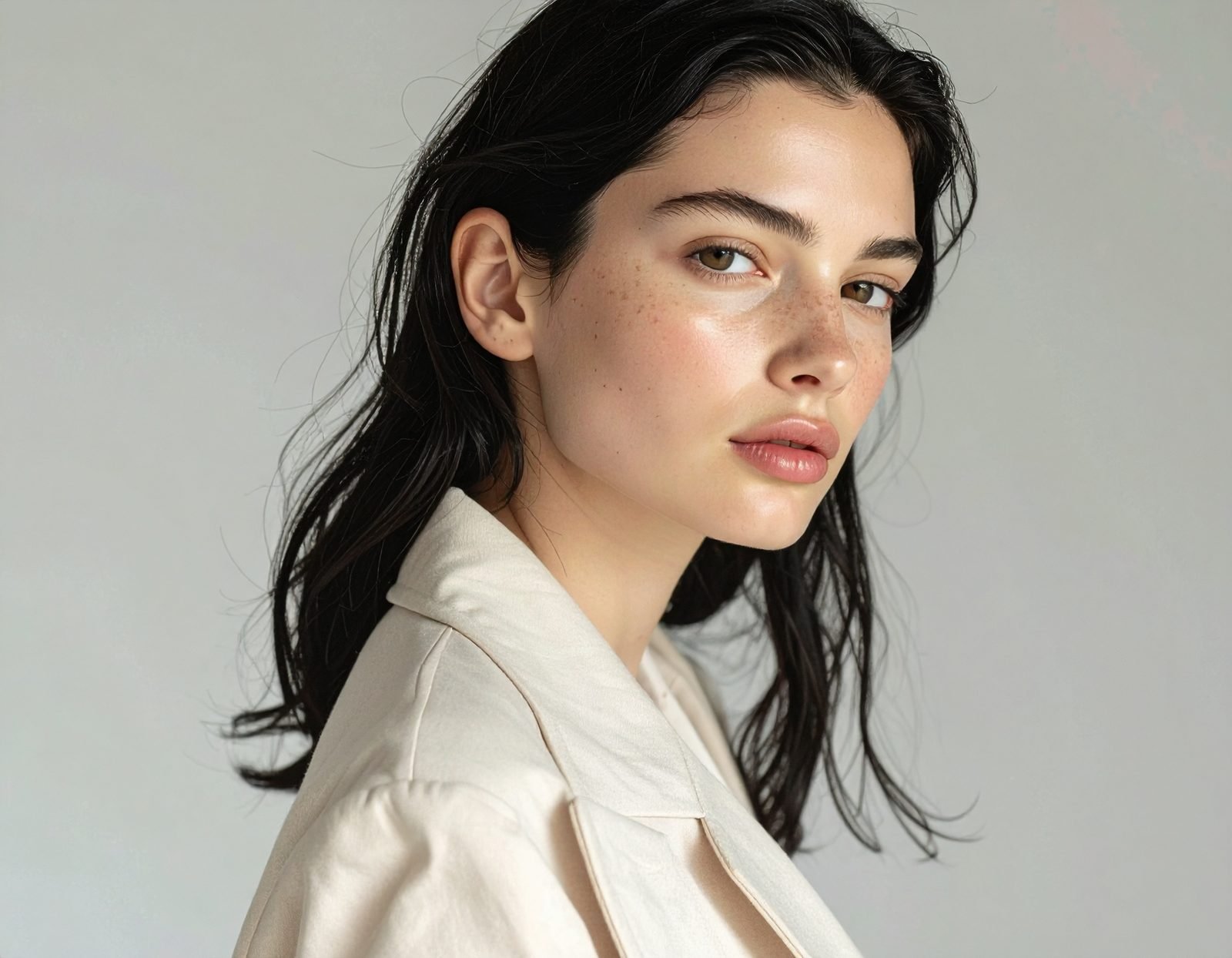 Modelo de moda, retrato editorial de perfil